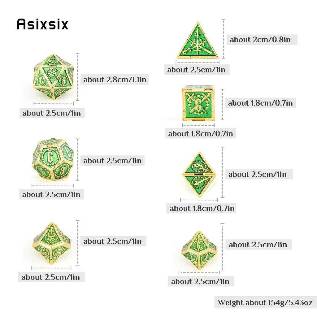 7 Pcs Green Golden Double Swords Metal Dice Solid Polyhedral Dice Set Suitable for Role-Playing RPG    Board Game