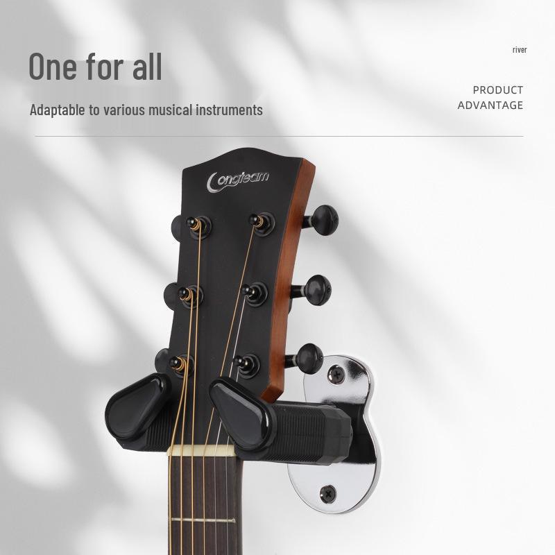 Wall-Mounted Self-Locking Wooden Guitar Hanger for Electric and Acoustic Guitars
