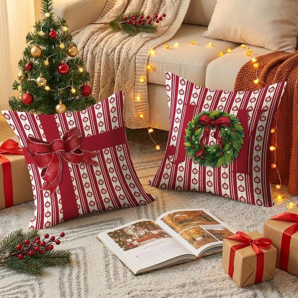 Square Bowknot Snowman Pillow Cover Breathable Throw Pillow Case Cushion Cover Christmas Decor
