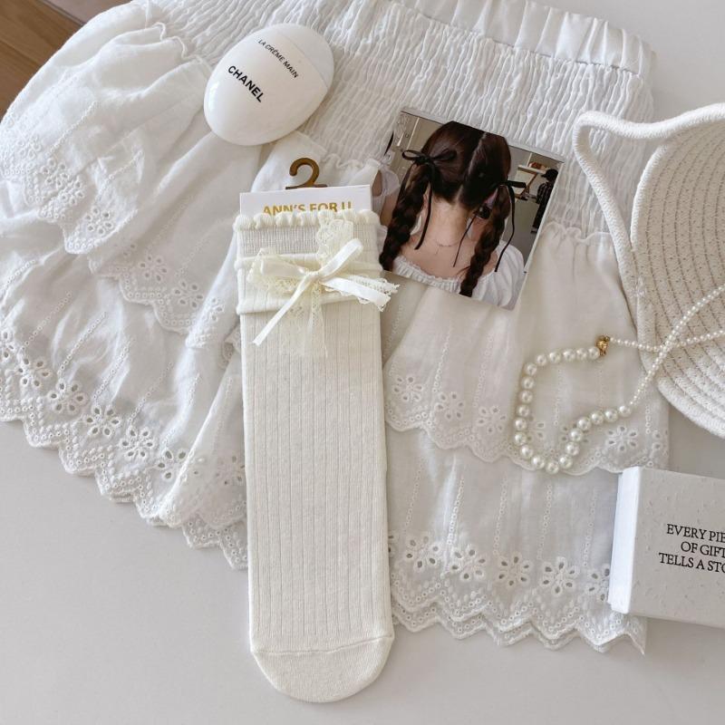 Женские весенне-осенние новые волнистые носки с точками, бантом, сладким кружевом и в стиле балетного ветра