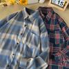 Рубашка в клетку с длинным рукавом Японская ретро свободная куртка Мужская и женская рубашка