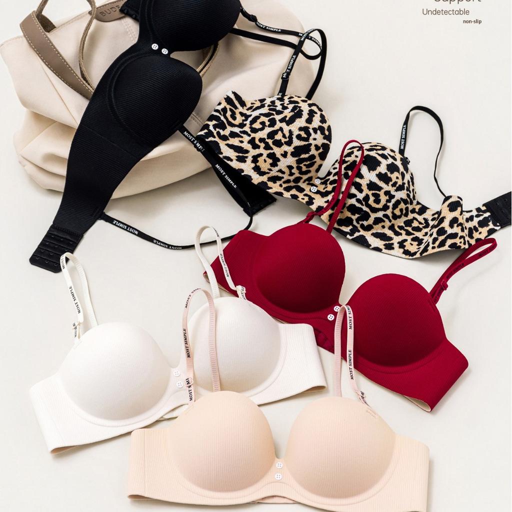 Sexy leopard print small breasts gather underwear women's no steel ring upper support not empty cup anti-sagging adjustment pair