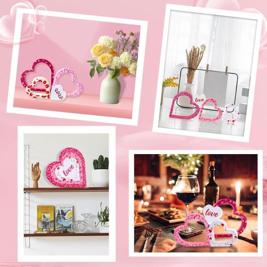 4 Pcs Wooden Heart Shape Table Signs Valentine's Day Red Pink Love Heart Tabletop Centerpiece for Home Wedding Party Tiered Tray Shelf Decor