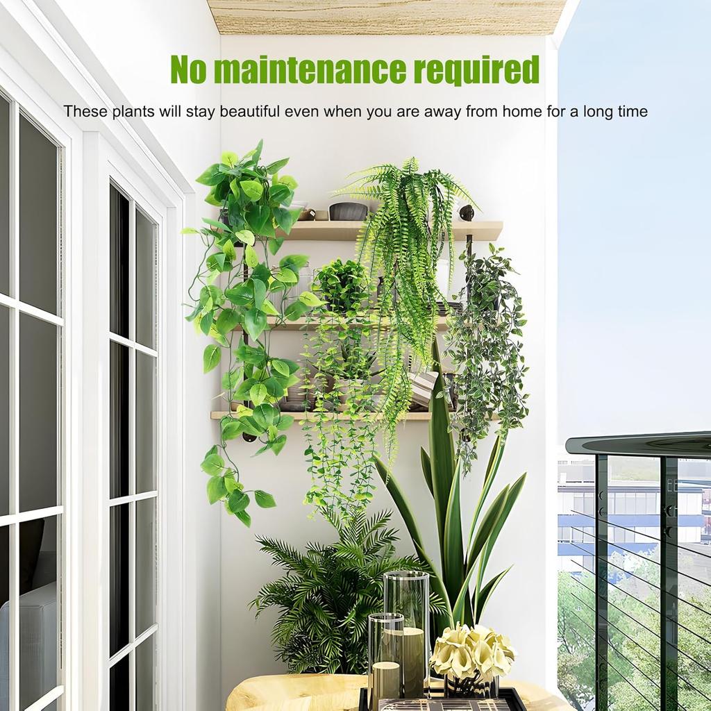 DEECOZY Artificial Hanging Plants, 4 Pack Fake Hanging Plants with Pot, Greenery Faux Fake Ivy Decor, Fake Potted Plant, Fake Ivy Faux Plant for Indoo