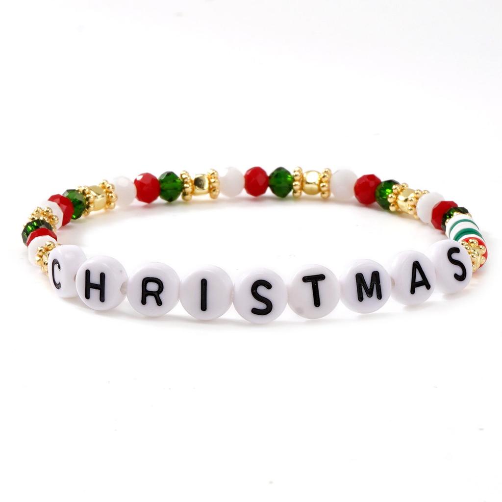 Versatile Christmas Bracelet: Red, Green, White Beads with 'MERRY' Letter, Bell, and Heart Elements