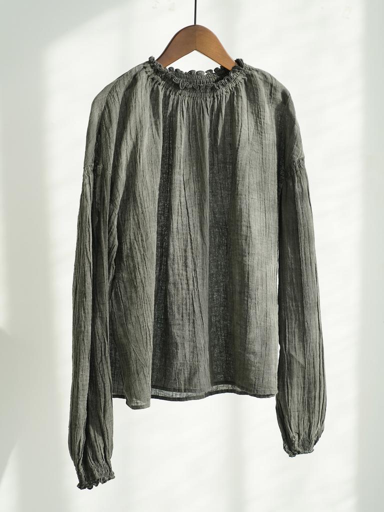 Johnature Женские винтажные футболки однотонные весенние с длинным рукавом с круглым вырезом в китайском стиле женские свободные футболки