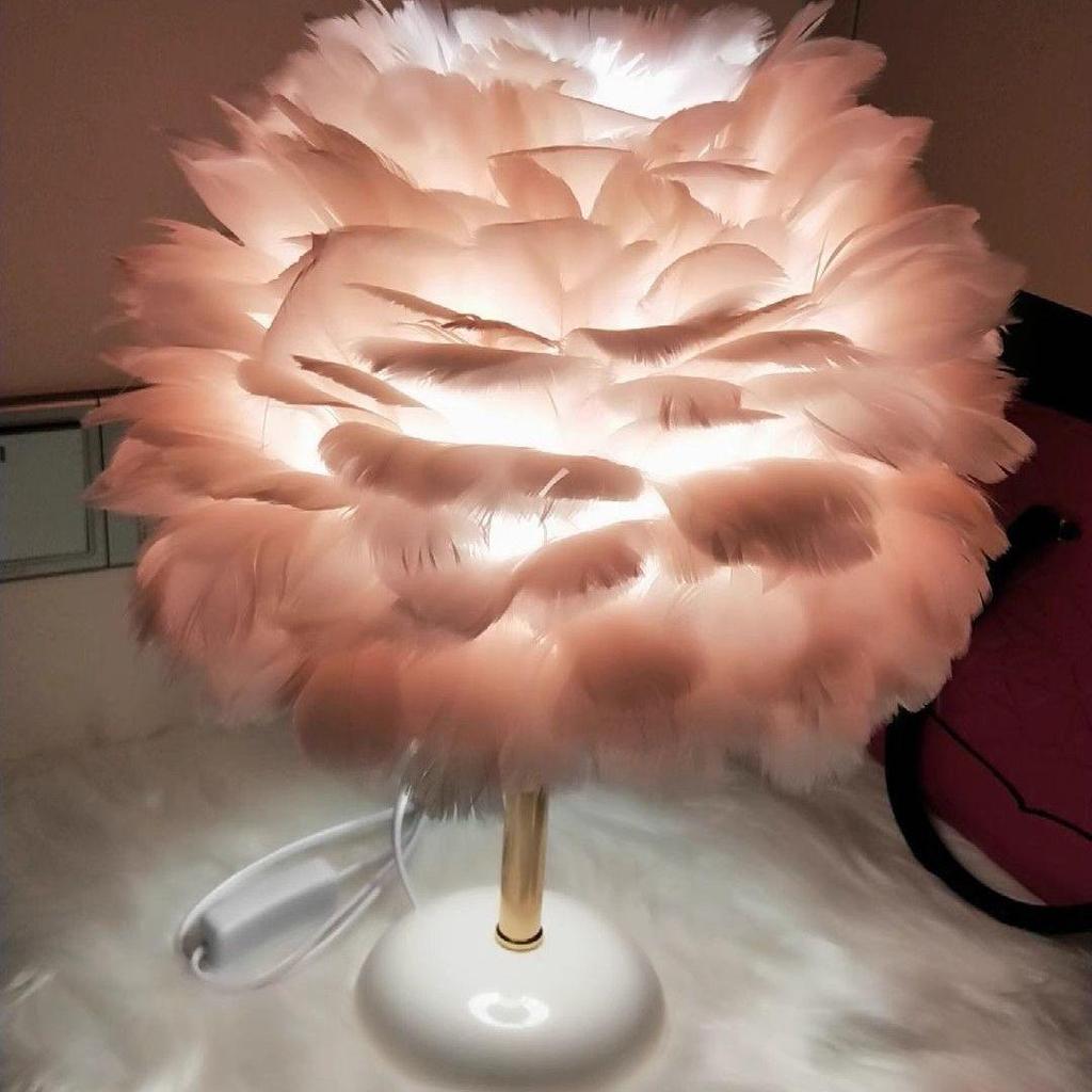 Elegant Eye-Care Feather Remote Table Lamp - Perfect for Live Room Decor, Living Room Ambiance, and Bedroom Bedside Lighting.