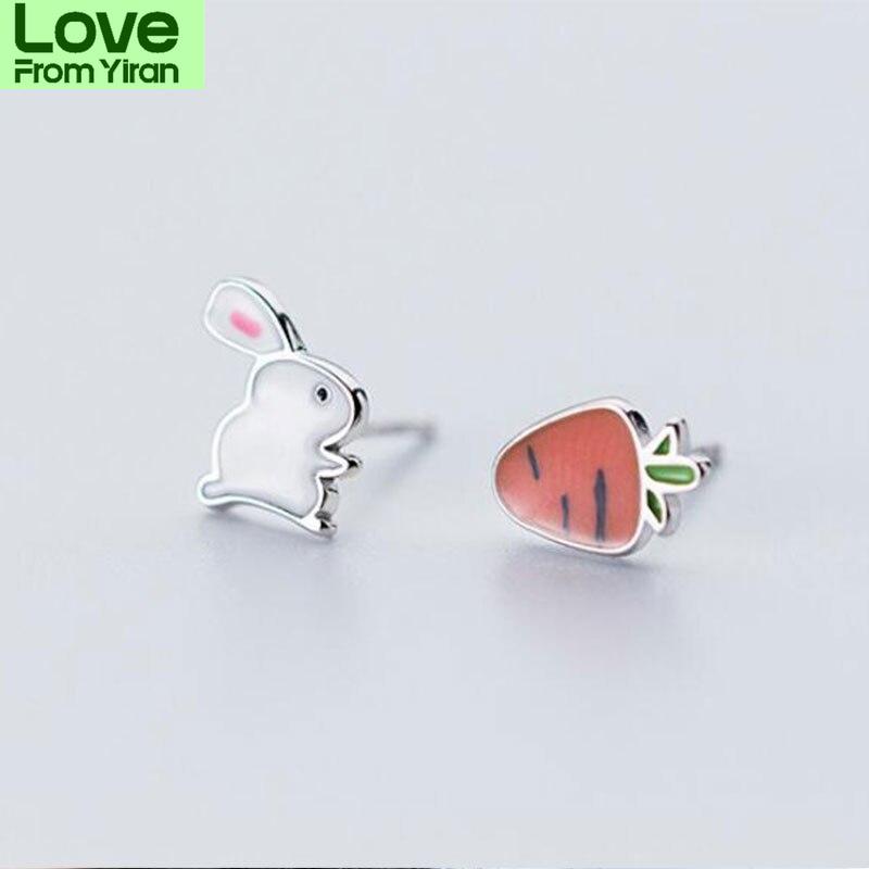 925 Sterling Silver Cute Fashion Small Rabbit Radish Cartoon Animal Earrings For Women Friends Birthday Gifts S -E560
