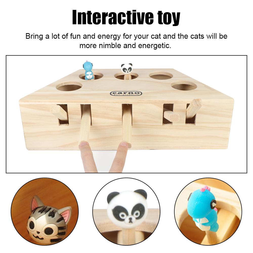 Wooden Cat Hunt Toy Catch Bite Indoor Funny Teasing With 3/5-holed Mouse Holes Pet Hit Hamster Cat Catching Mouse Pet Supplies Interactive Puzzle Toys