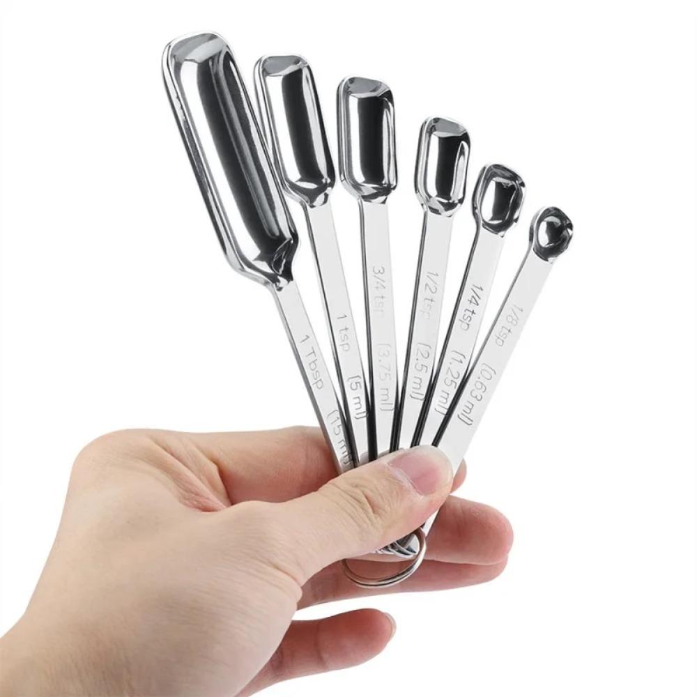6pcs Rectangular Head Graduated Spoon with Scale Baking Spoon Seasoning Spoon Coffee Scoop Bar
