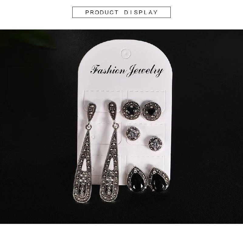 Bohemian Black Diamond Ear Studs Set With Geometric Design For Vintage Jewelry Enthusiasts