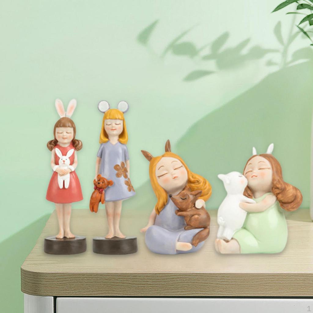 Girl Figurines Statues Crafts Creative Figure Tabletop Decoration Ornament for Car Dashboard