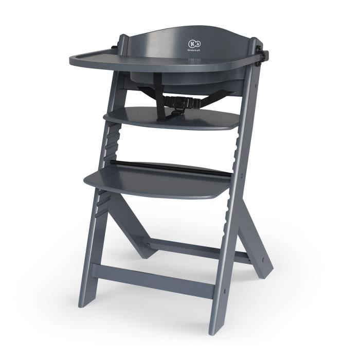 Chaise D'alimentation Kinderkraft ENOCK, 3 En 1, Bois Naturel, Dossier Évolutif Et Profilé, Réglable, Gris
