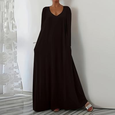 Женское повседневное и модное однотонное платье с длинным рукавом