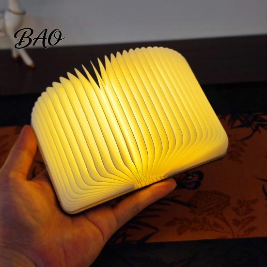 Magnetic Refrigerator Magnet Light Portable LED Book Light, Wooden Foldable Night Lamp with Stepless Dimming, Creative Gift for Women USB Rechargeable