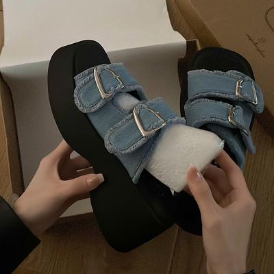 2024 Летние женские тапочки на толстой подошве Модные и удобные женские тапочки с открытым носком Пляжные сандалии