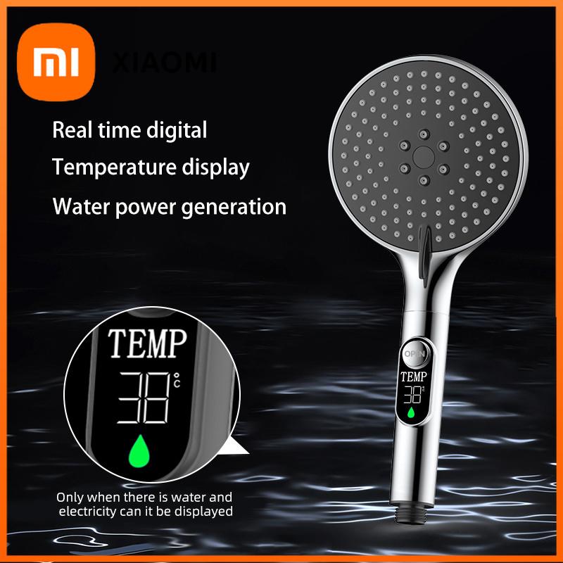 Xiaomi 1 шт. Цифровой дисплей температуры Ручная светодиодная душевая лейка Работа от воды Без батареек Аксессуары для ванной комнаты Напорная 3 скорости