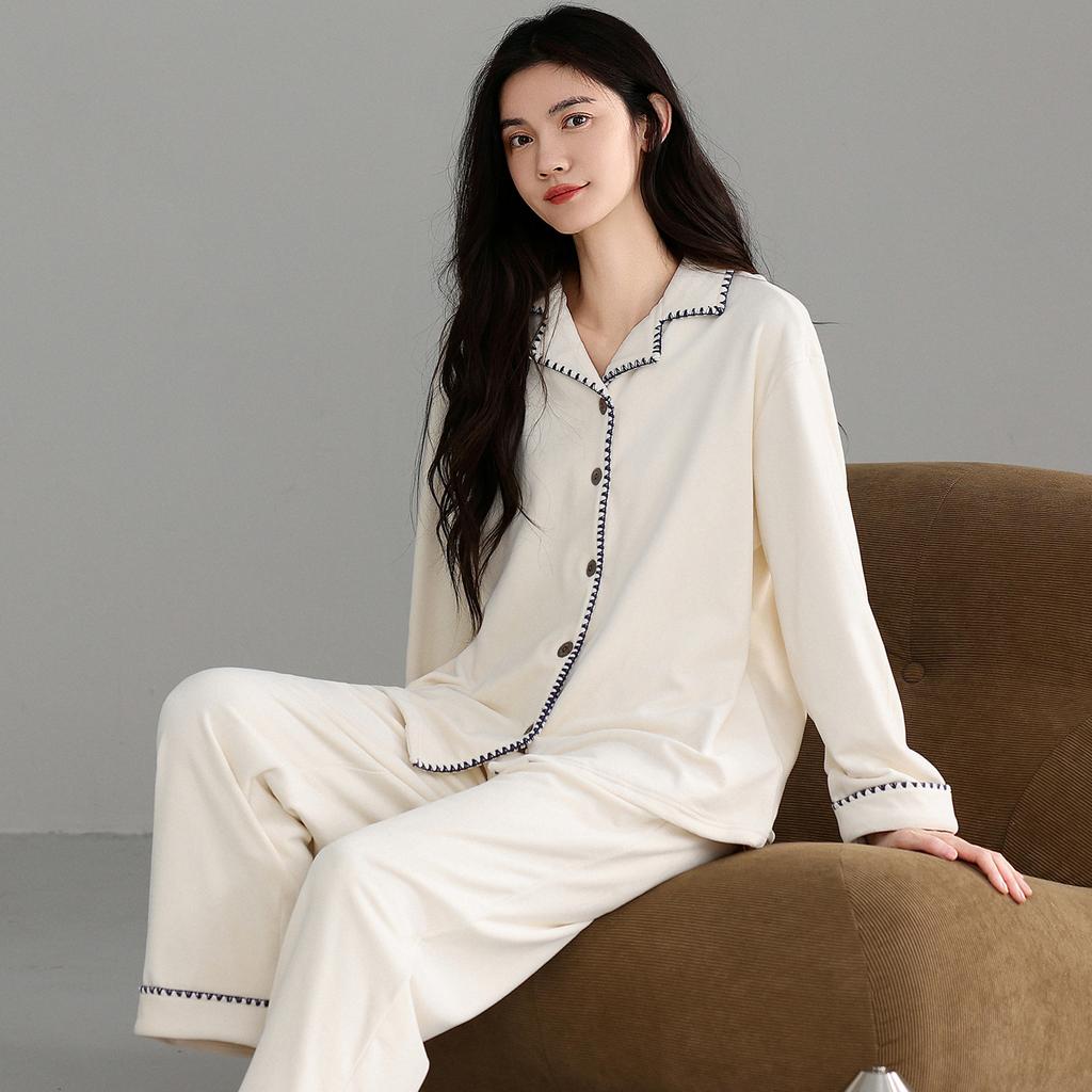 Pajamas Ladies Autumn And Winter Island Fleece Warm Long Sleeve Spring And Autumn Thickened Coral Fleece Loungewear Set
