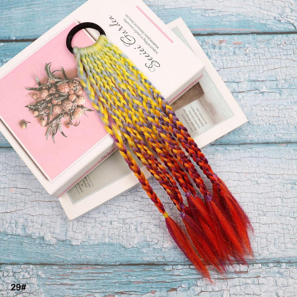 Резинка для волос Короткое Цветное Плетеное Наращивание Волос Хвост Радужный Разноцветный Синтетический Хвост для Девочек Ежедневное Вечернее Использование