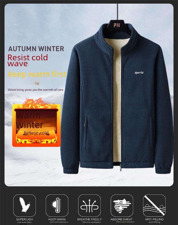 Men's Polar Fleece Jacket - Autumn & Winter Casual Plush Cardigan