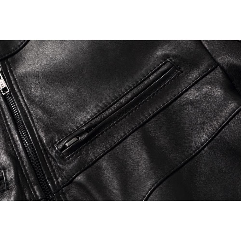 Одежда из натуральной кожи Мужская овчина Мотоциклетная куртка Тонкая сетчатая куртка весна-осень Чистая кожа Пальто с воротником-стойкой