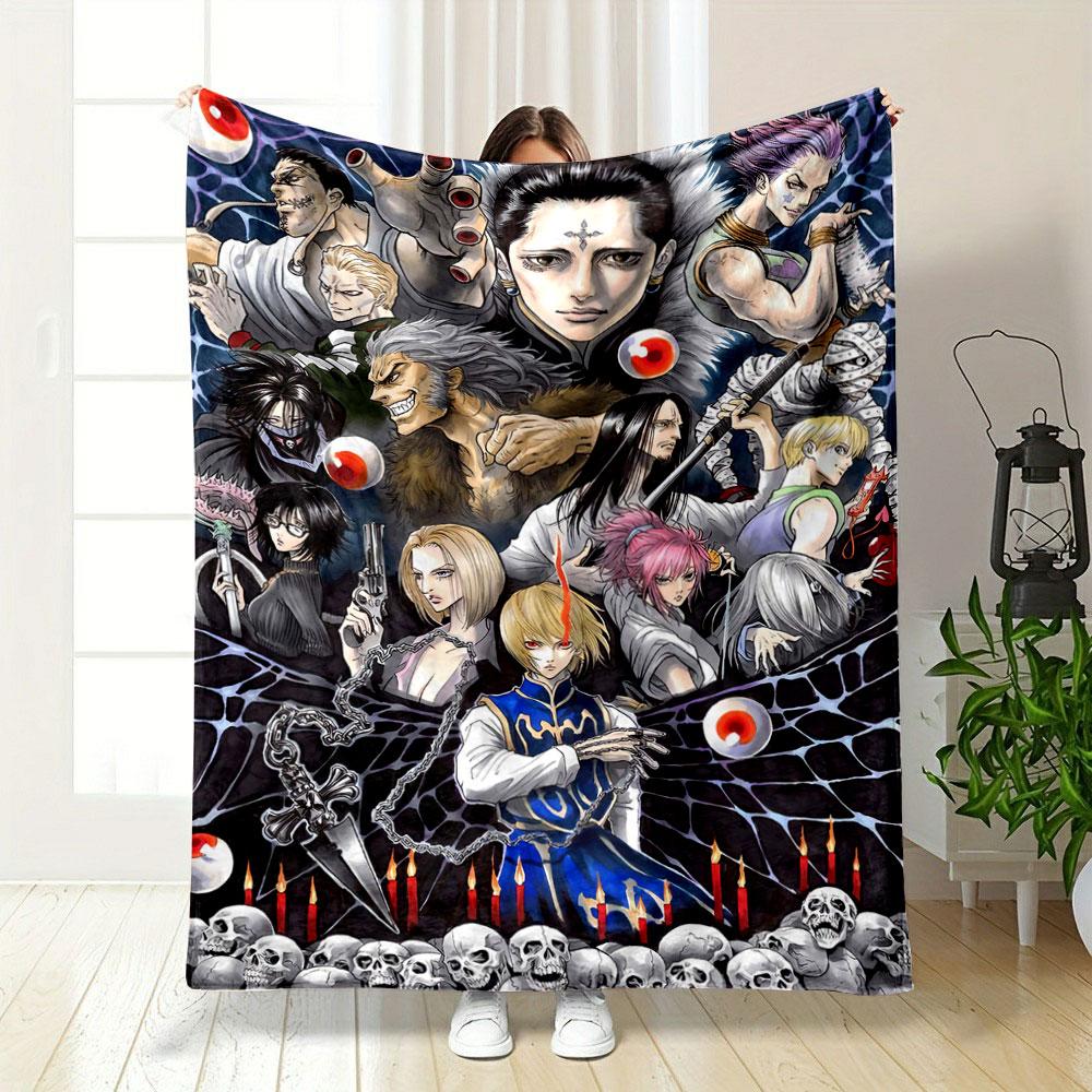 Dynamic Anime Characters Surrounded by Skulls, Candles, and Red Eyes. for All Seasons Blanket Lunch Break Throw Gift