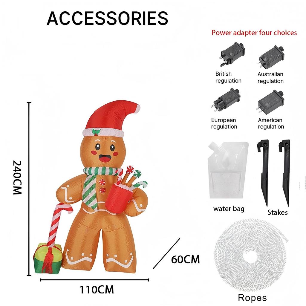 7.87FT Inflatable Toy Gingerbread Man Candy Cane Gift LED Lit Xmas Yard Party Decoration Christmas Home Supplies Ornaments Gifts