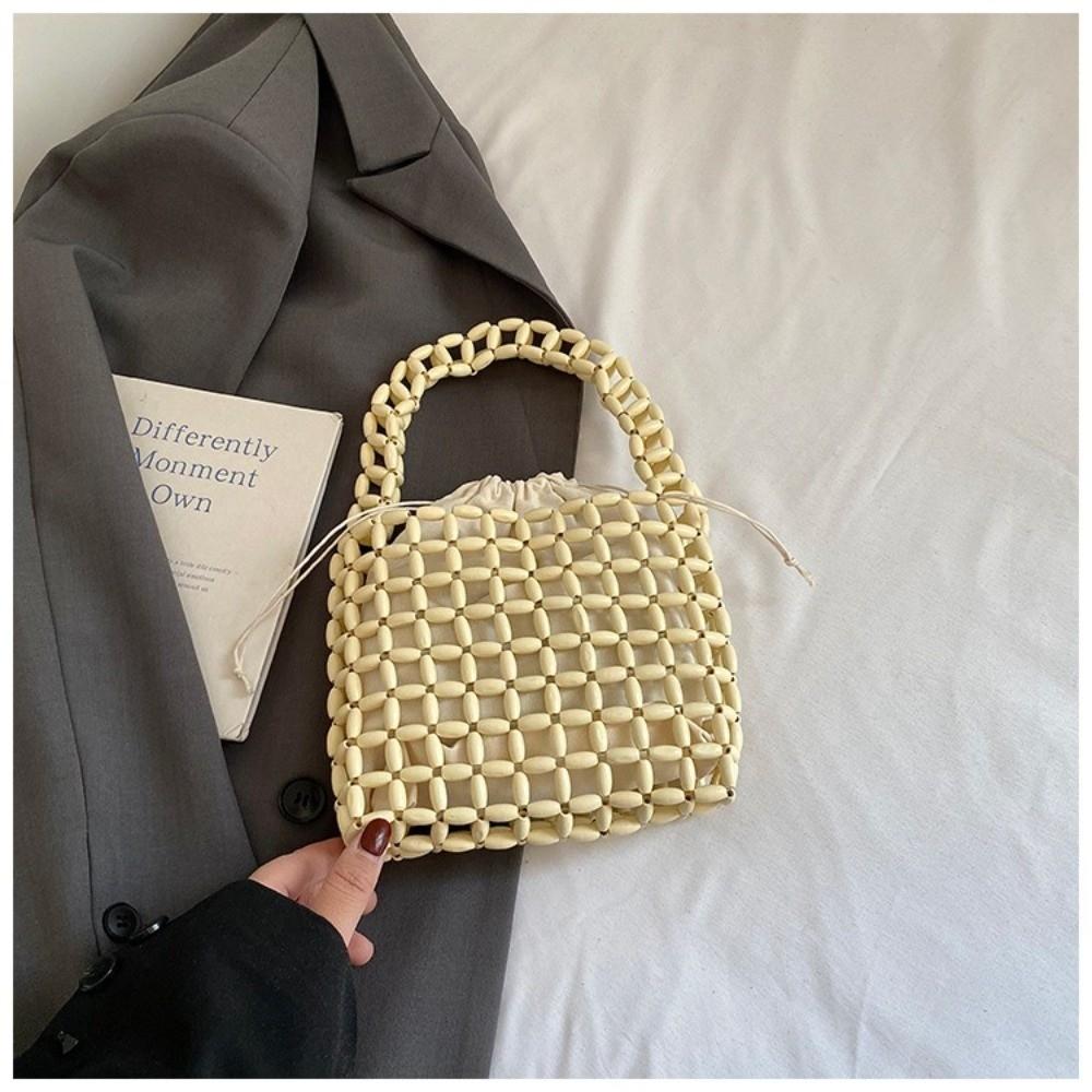 Trendy Woven Wooden Bead Bag Hollow-out Bohemian Summer Beach Bag Exquisite Smooth Handbag for Women Summer Season