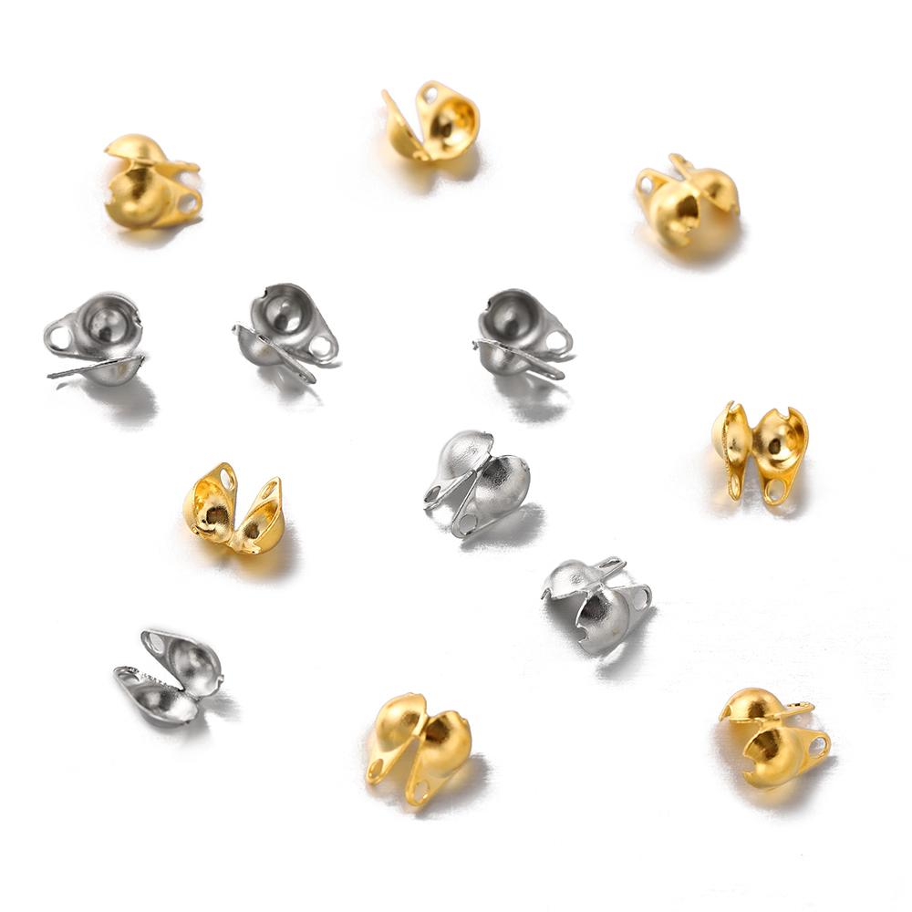 50pcs/lot Stainless Steel Ball Chain Clasps End Crimping Cover Beads Connector For DIY Jewelry Making Supplie Accessories