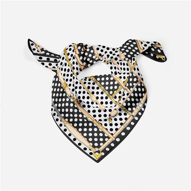 POBING Silk Scarf Women Belt Dot Print Square Scarves Wraps Bandana Small Hijab Foulards Lady Tie Headband Neckerchief 53CM