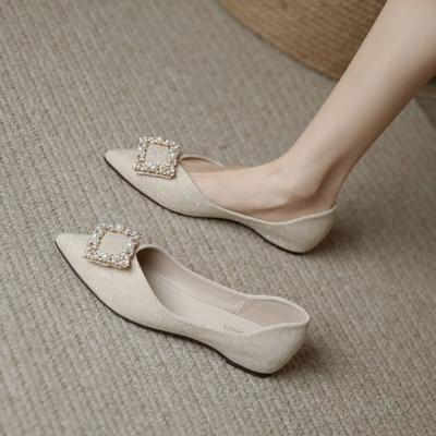 Модные женские балетки в корейском стиле с жемчугом, весенне-осенние туфли с острым носком, низкая цена, повседневная удобная обувь