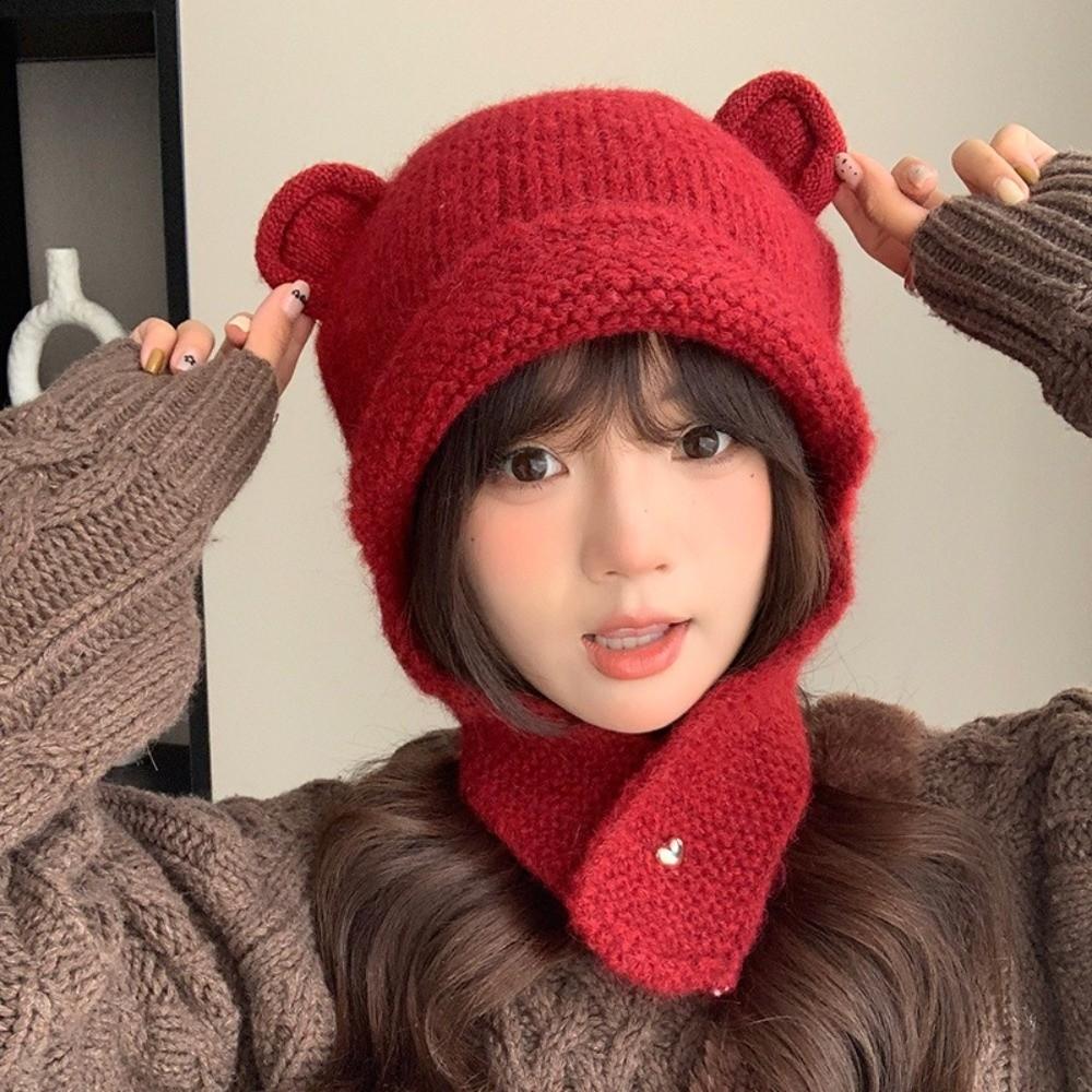Y2k Warm Beanie Hats Winter Autumn Ear Protection Cap Fashion Bear Ear Knitted Cap Ski