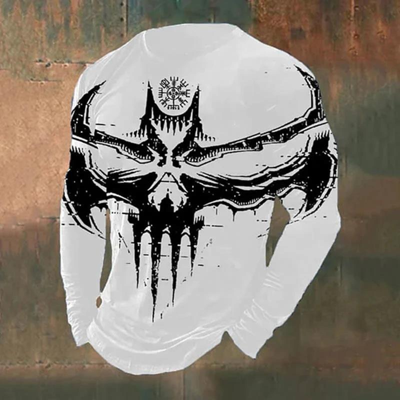 Men's Retro Viking Norse Mythology Totem 3D Printed Casual T-shirts Round Neck Fashionable Long Sleeved T-shirts