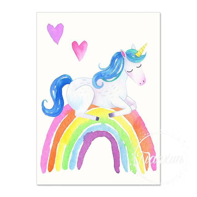 Clouds Rainbow Unicorn Printed Canvas Wall Art Poster Children Kindergarten Art Painting Nordic Pictures Baby Room Decoration No Frame