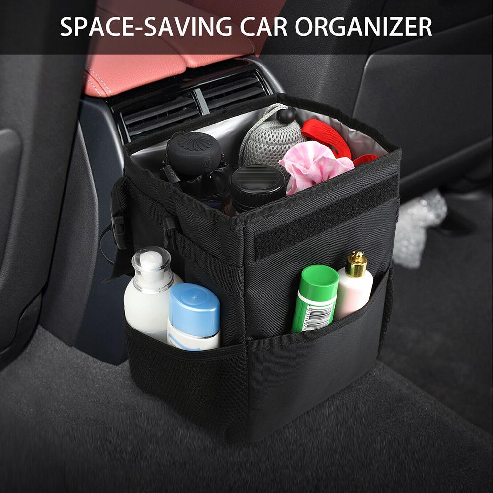 Car Trash Foldable Mini Waterproof Trash Can Hanging Storage Bag Garbage Organizer Box With Adjustable Shoulder Straps Hooks Cords
