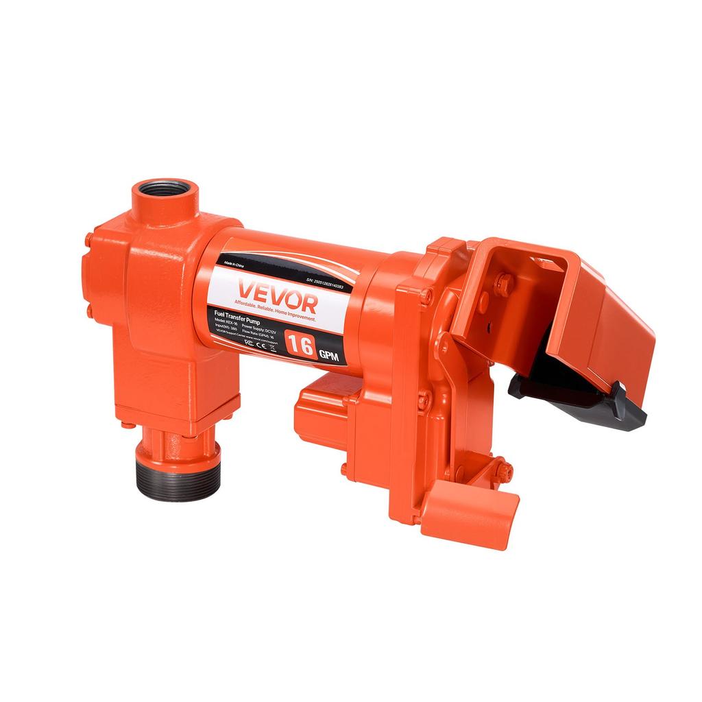 VEVOR Fuel Transfer Pump, 12V DC 61 L/min(16 GPM) 186W(1/4 HP) Diesel Pump, Extractor Pumps with Manual Nozzle, Discharge Hose and Suction Pipe