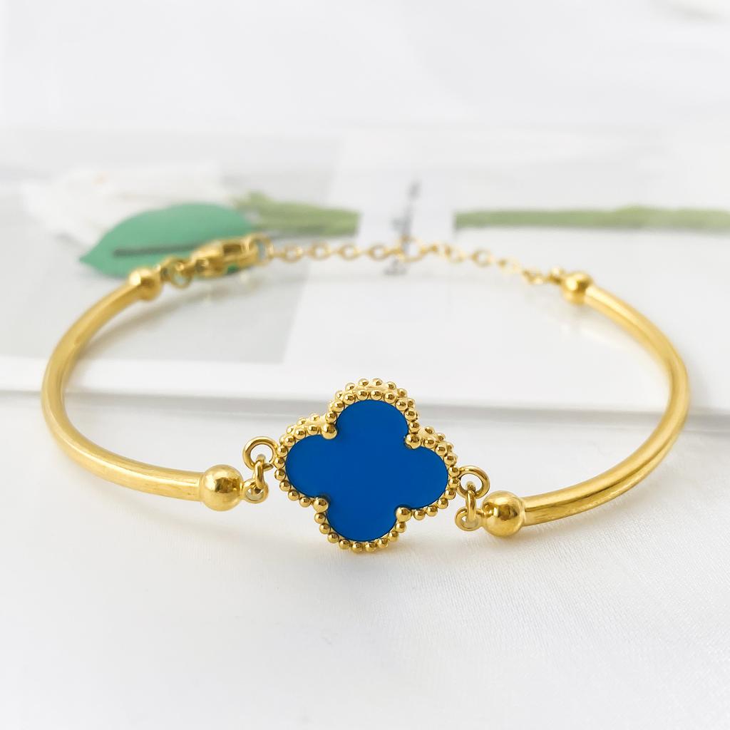 Браслет с одним цветком 'Четырехлистный клевер' 15 мм с лазерной гравировкой, вакуумное покрытие, женский браслет 'Четырехлистный клевер'