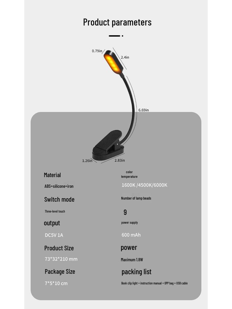 Светодиодная лампа-клипса для чтения с USB-подзарядкой: Защита глаз, Портативный мини-настольный светильник для студентов и ночного чтения