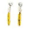 [R3310] - Silvery Yellow 'Cheyennes' Silver Earrings - 20x3 Mm