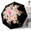 Розовые Розы на Черном Автоматический Уличный Зонт Складная Конструкция с 8 Спицами Прочность Легкий Идеальный Подарок для Друзей Семьи