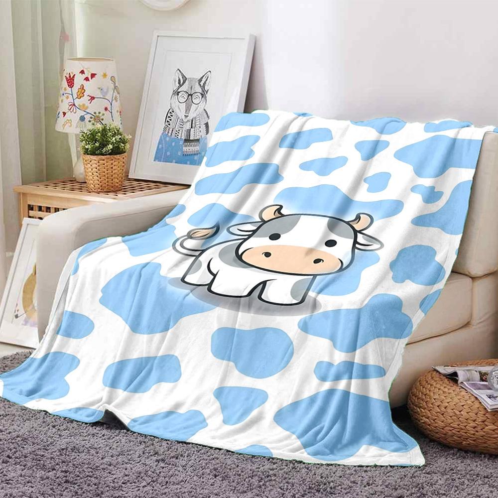 1pc cow pattern blanket Lightweight Flannel Throw for Sofa Bed Travel Camping Livingroom Office Couch Chair