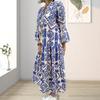 Women Dress V Neck Floral Print Loose A-line Big Swing Long Sleeves Bohemian Ethnic