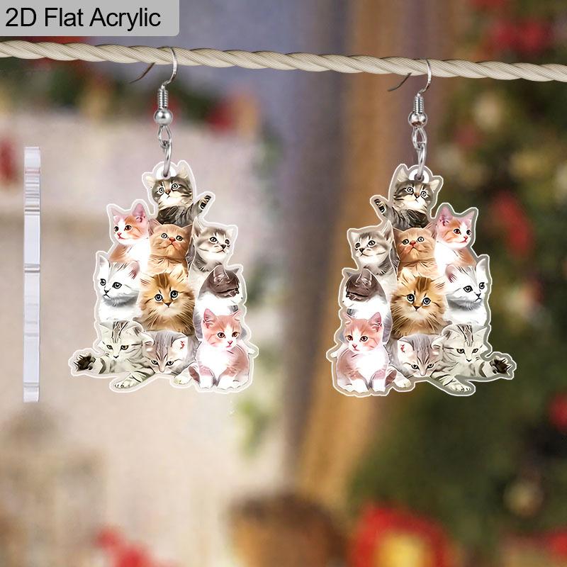 2D Flat Novelty Cat Earring Acrylic Animal Cat Dangle Drop Earring for Women Jewelry