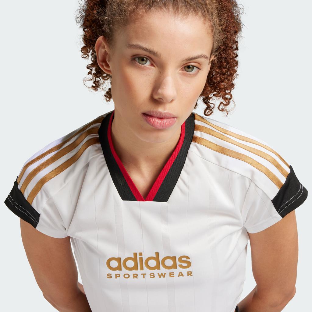 Adidas Tiro Cut 3-Stripes Crop Jersey V-Neck Short Sleeve T-Shirt Women Tops White IW6800