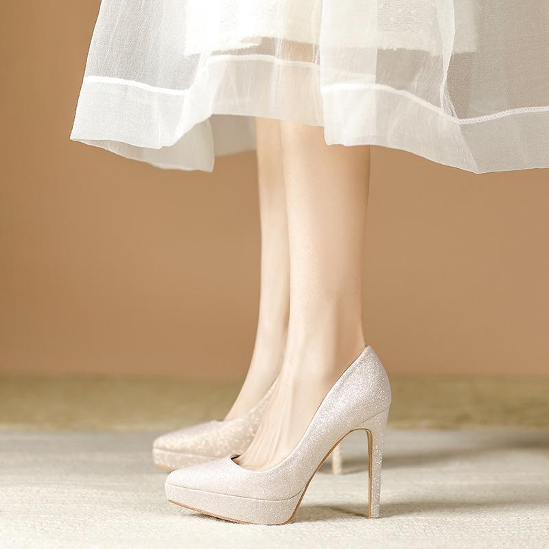 Летние туфли на высоком каблуке с золотыми блестками, узкие каблуки, водонепроницаемая платформа, туфли с острым носком для женщин весной