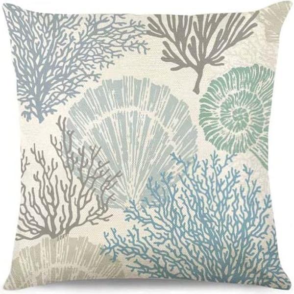 Summer Hot Style Ocean Style Pillow Beach Shell Pattern Blue Pillow Case Home Sofa Pillow Case Cushion Cover