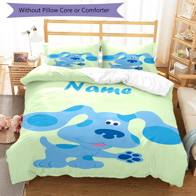 3pcs Custom Name Blue's Clues Bedding Set Duvet Cover Closure Includes 1 Duvet Cover & 2 Pillowcases, Soft and Comfortable for All Seasons.