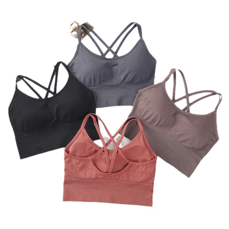 Plus Size Ribbed Strappy Sports Bra - Shockproof, Comfortable & Thin for Women’s Fitness