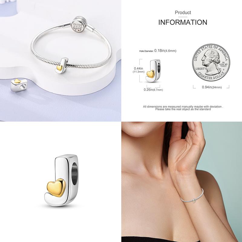 Новый 26 AZ Алфавит Бусина S925 Стерлингового Серебра Сердце ЛЮБОВЬ Письмо Шарм Подходит Оригинальный Браслет CZ Циркон Бисер Ювелирные Изделия