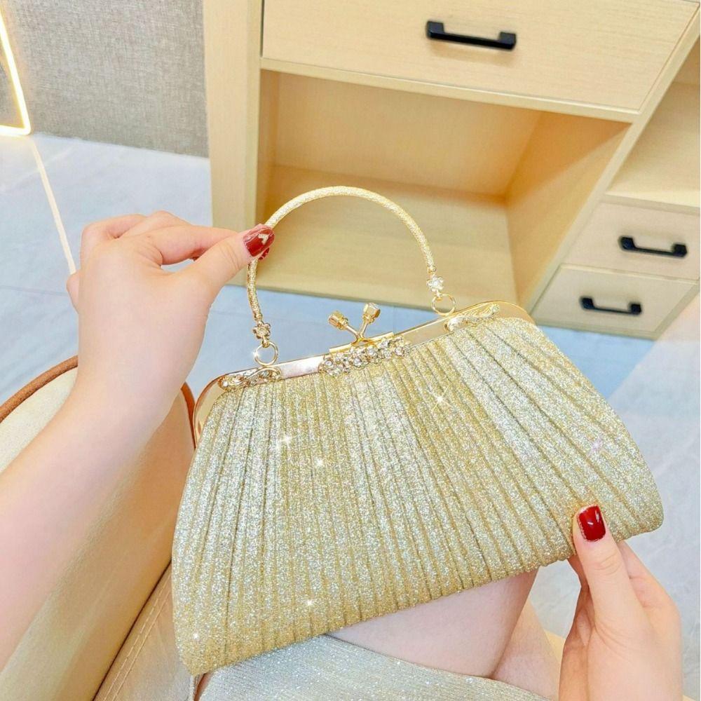 Glitter Shell Pattern Handbag Pleated Ladies Clutch Bag Retro Evening Banquet Bag Wedding